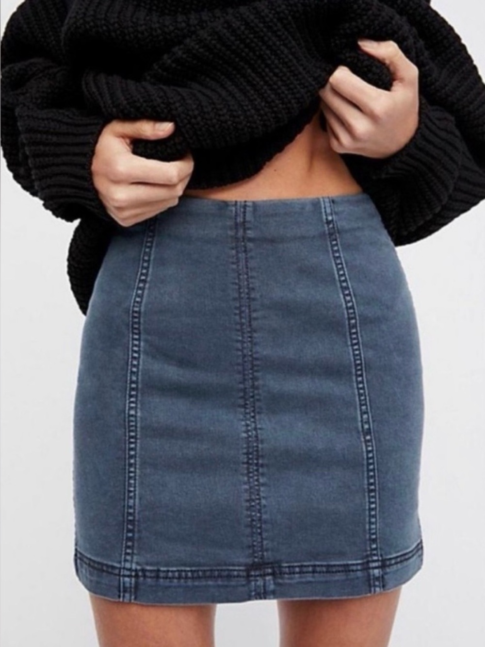Free People NWT Modern Femme Stretch Denim Mini Skirt Nautilus Blue Size 12